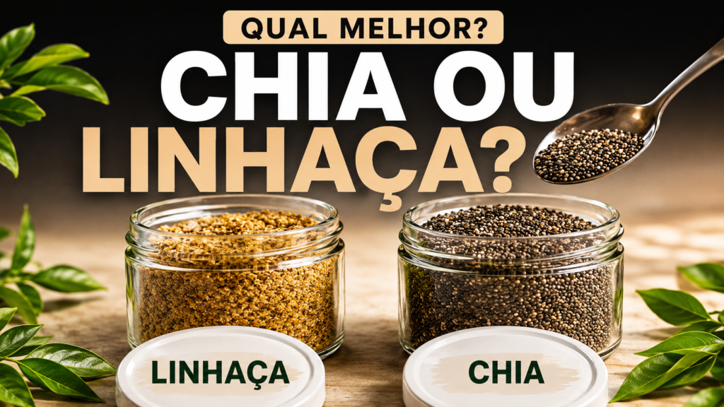 Chia ou linhaça: qual colocar no shake? Enquanto a chia se destaca pelas fibras e formação de gel, a linhaça chama atenção pelas lignanas. Entenda como usar cada uma.