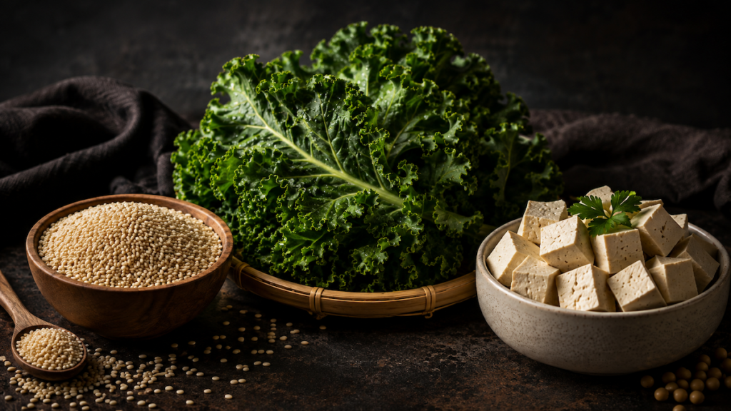 Três alimentos vegetais simples que podem ajudar a aumentar a variedade de fontes de cálcio da alimentação.